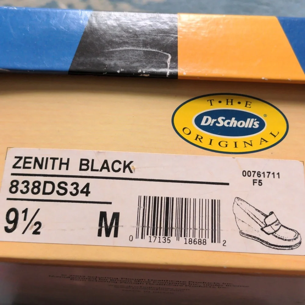 Dr. Scholl's Black Suede Women's Loafers, New, 9 1/2 M, Wedge Heels, Zenith
